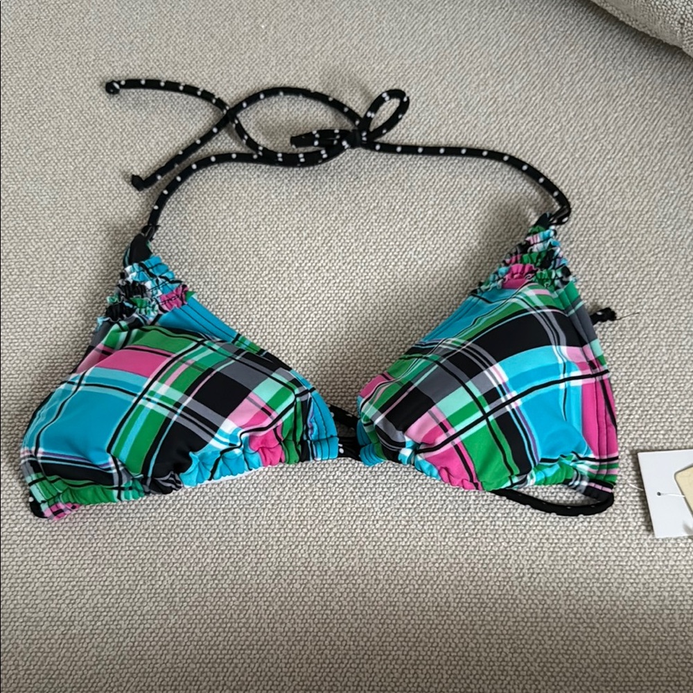 Hula Honey Multicolor Plaid Bikini Top